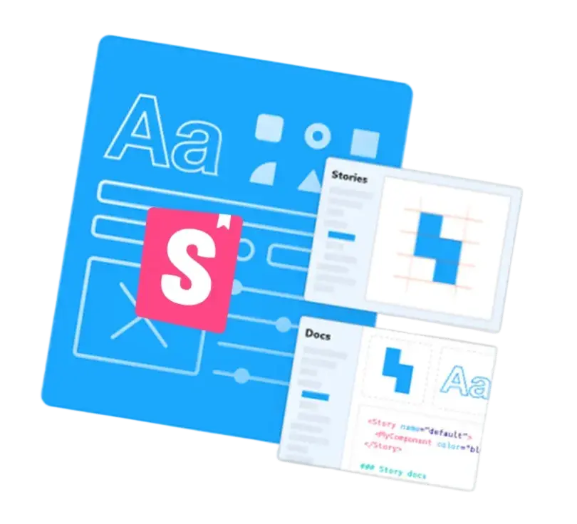 Storybook interface showing component documentation and examples